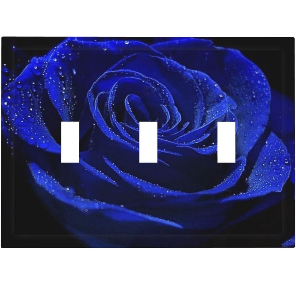 Watercolor Royal Blue Rose Flower 3 Gang Jumbo Size Light Switch Plate!